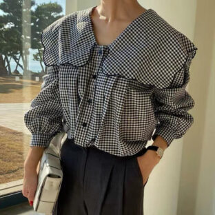 ビッグ襟チェックシャツ