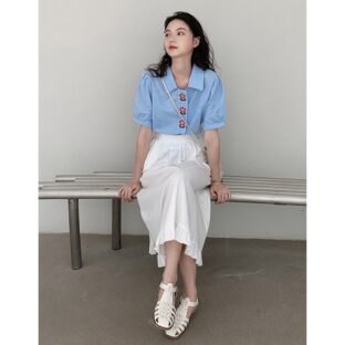 おはな刺繍シャツ