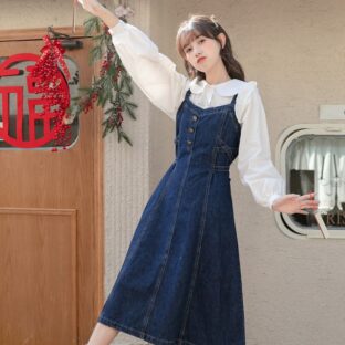 Aラインデニムワンピース