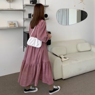 スクエアネックコーデュロイワンピース