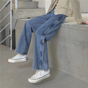 サイドボタンデニムパンツ