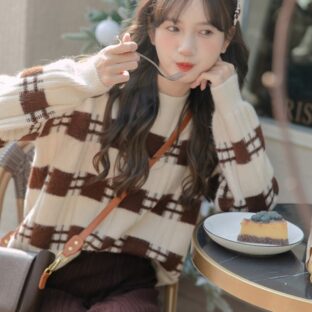 チェックボーダーニット