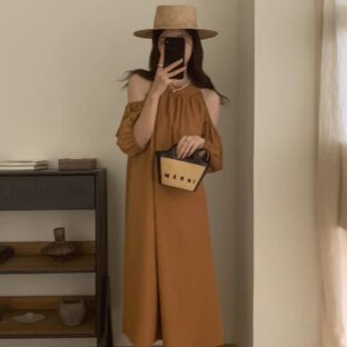 オフショルロングワンピース